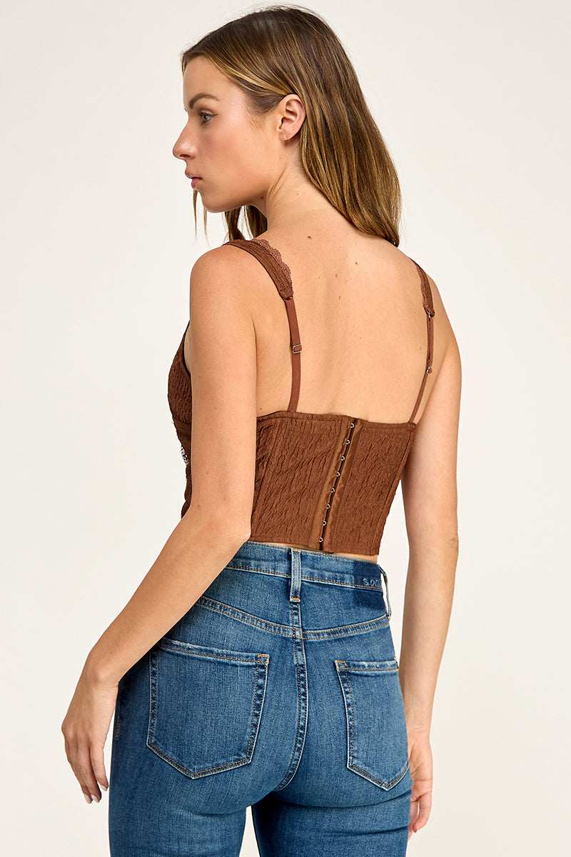 T5559 Madi Lace Trim Ribbed Corset Top