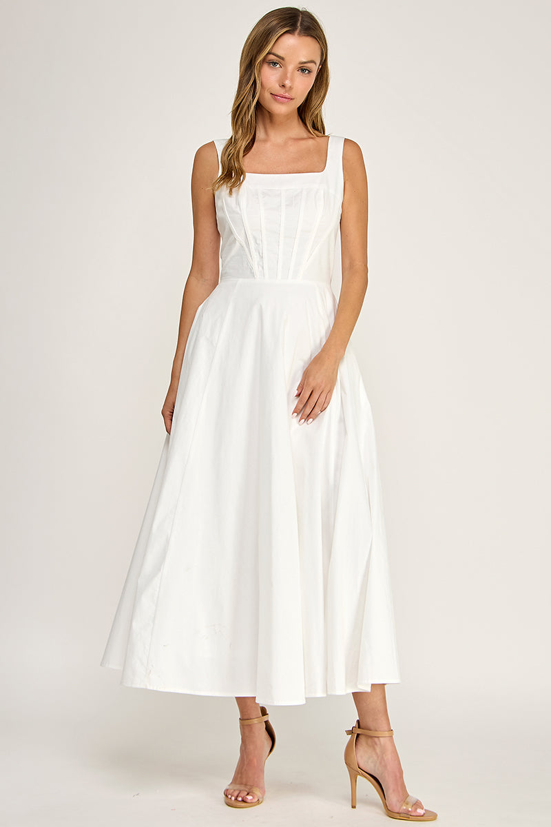 D5780 Corset Bodice Fit & Flare Midi Dress