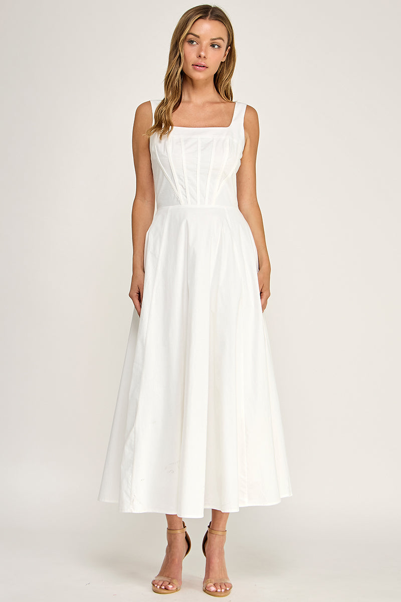 D5780 Corset Bodice Fit & Flare Midi Dress