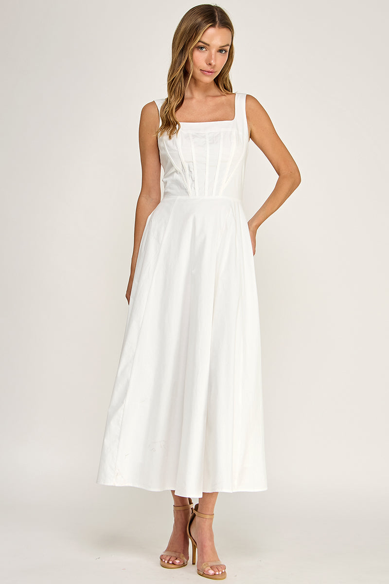 D5780 Corset Bodice Fit & Flare Midi Dress