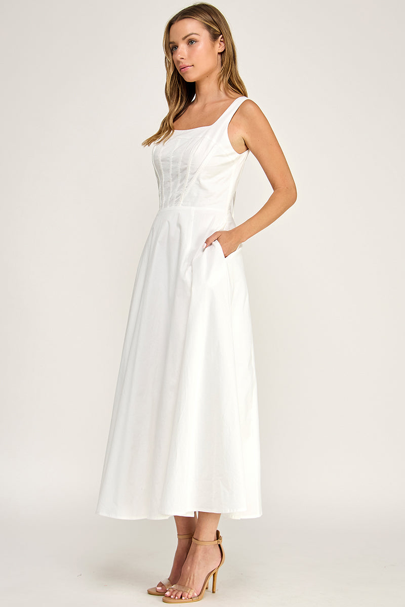 D5780 Corset Bodice Fit & Flare Midi Dress