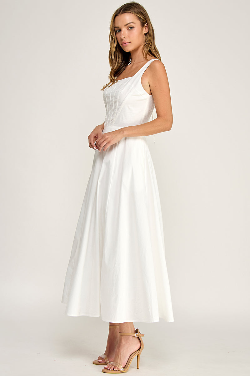 D5780 Corset Bodice Fit & Flare Midi Dress