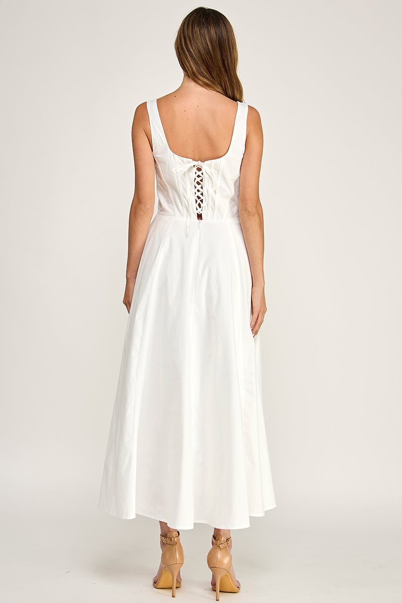 D5780 Corset Bodice Fit & Flare Midi Dress