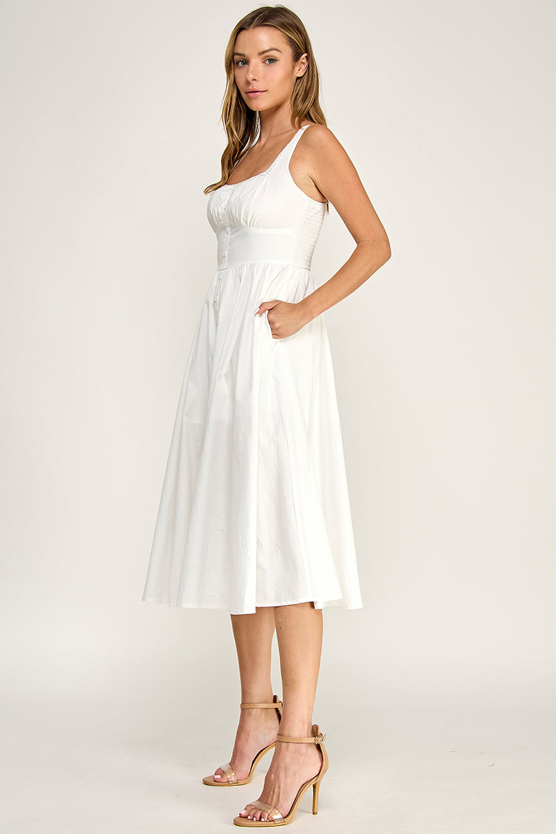 D5629-1 Lace Trim Button Down Midi Dress