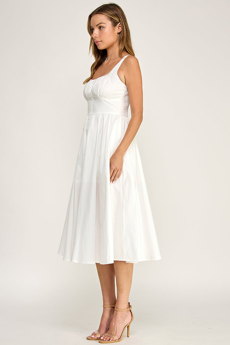 D5629-1 Lace Trim Button Down Midi Dress