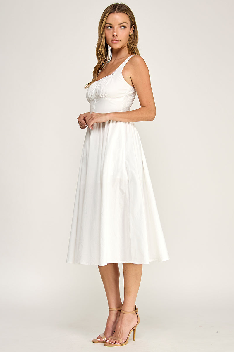 D5629-1 Lace Trim Button Down Midi Dress