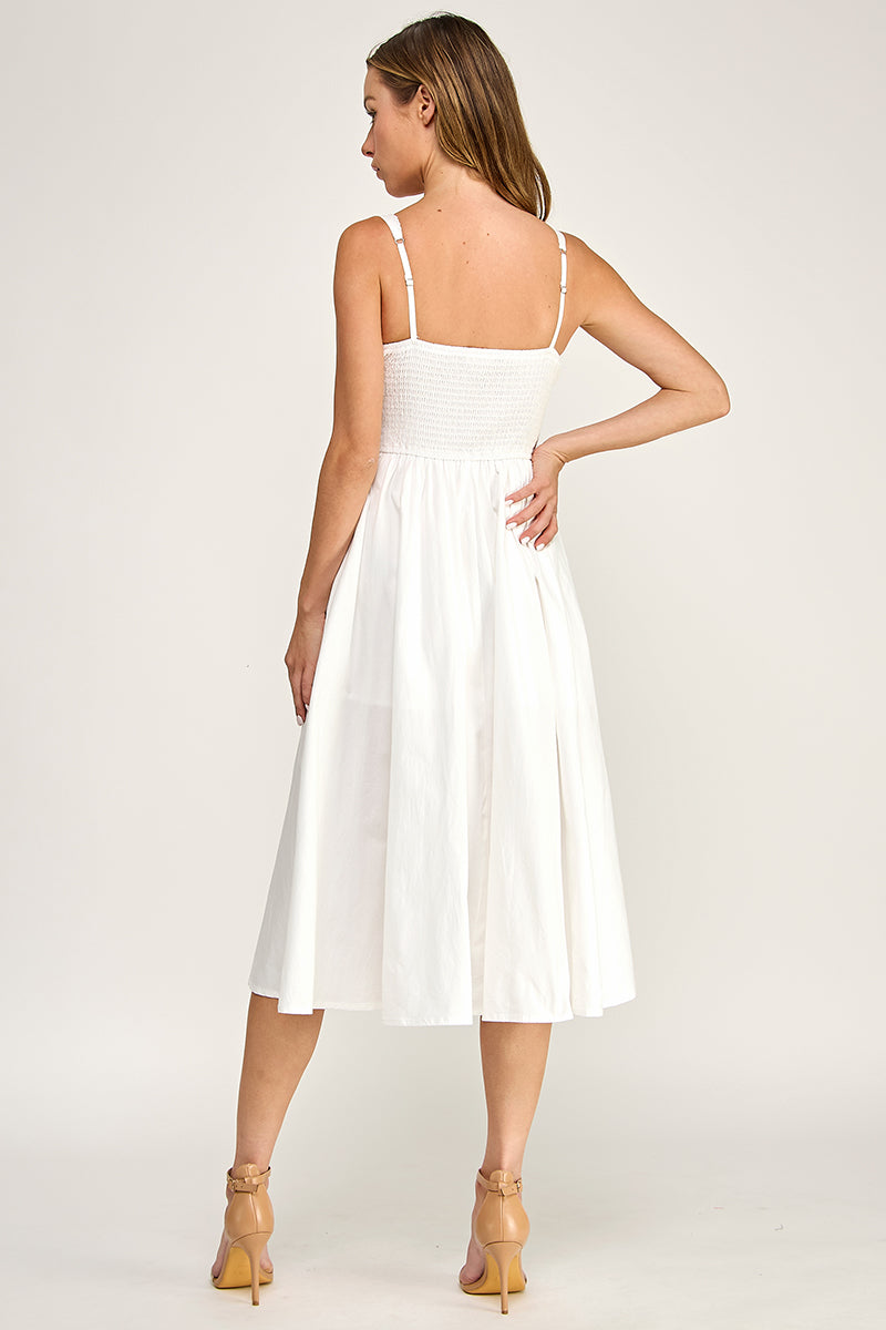 D5629-1 Lace Trim Button Down Midi Dress