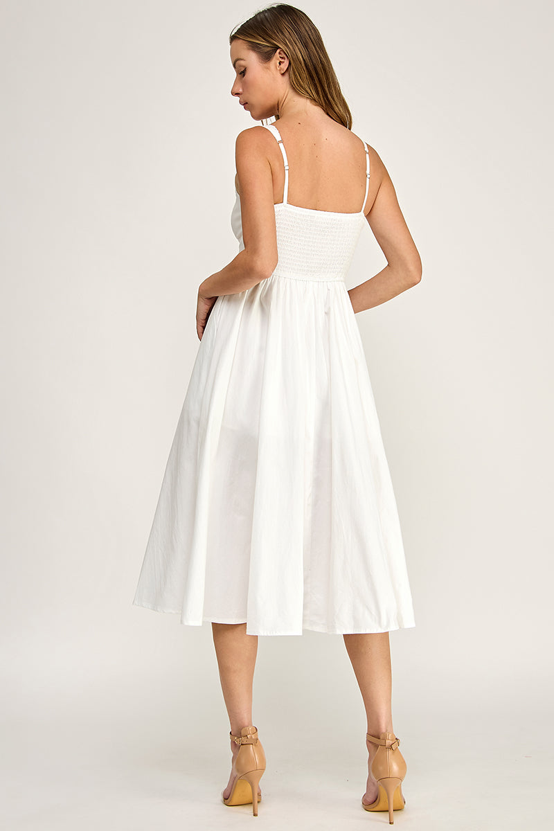 D5629-1 Lace Trim Button Down Midi Dress