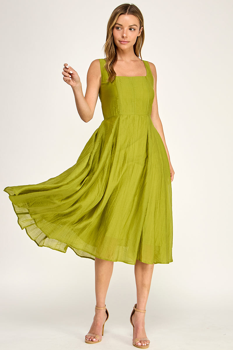 D5544 Square Neck Midi Dress