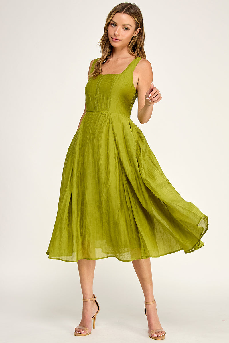 D5544 Square Neck Midi Dress