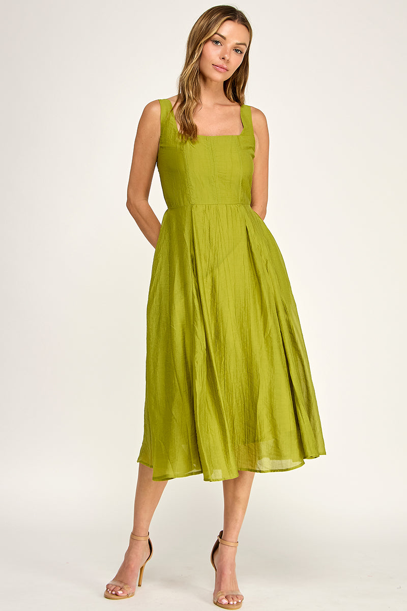 D5544 Square Neck Midi Dress