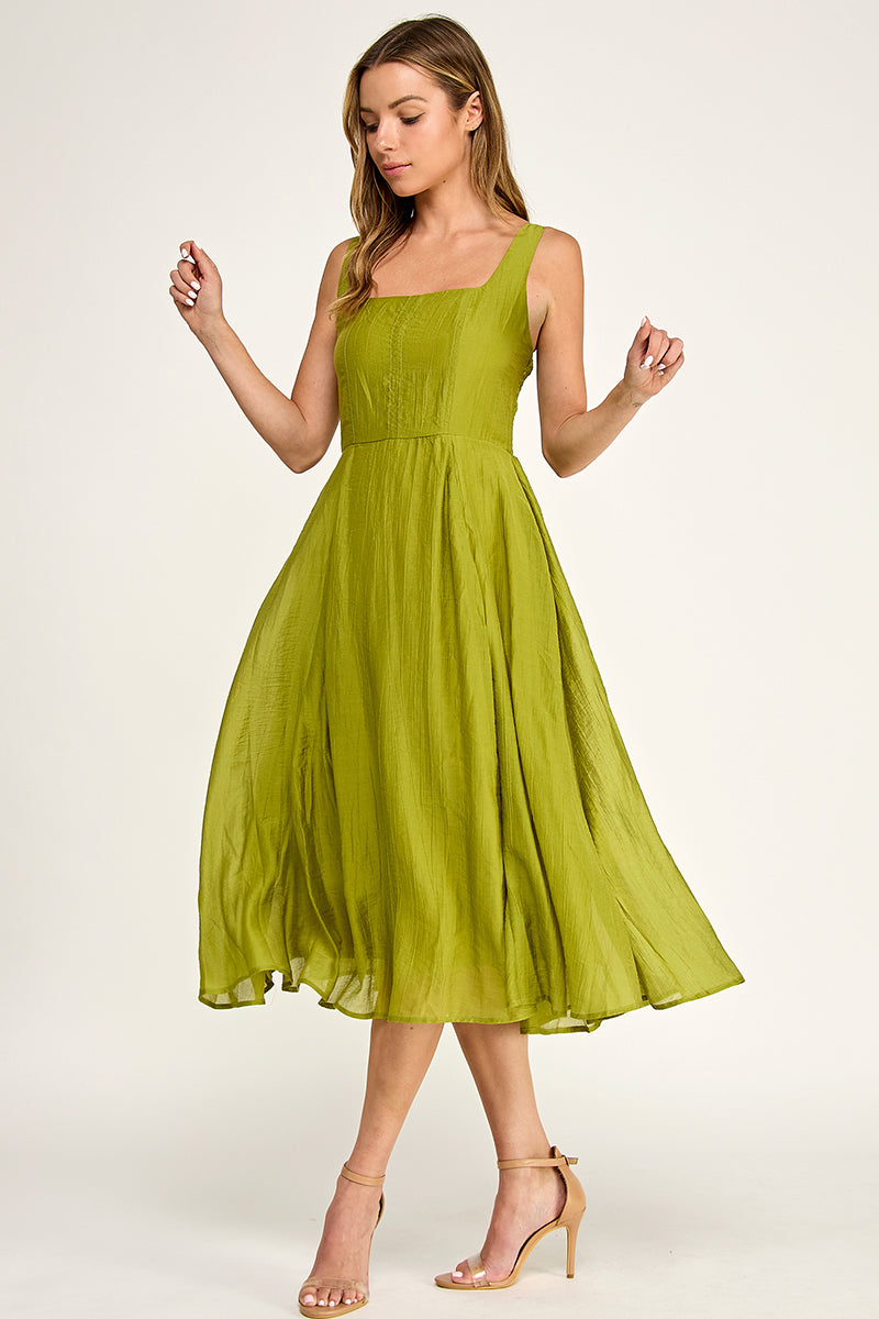 D5544 Square Neck Midi Dress