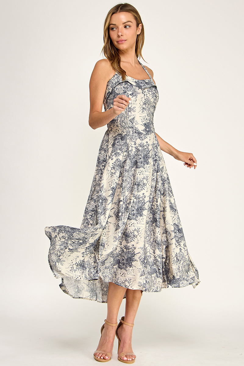 D5526S-3 Floral Halter Midi Dress