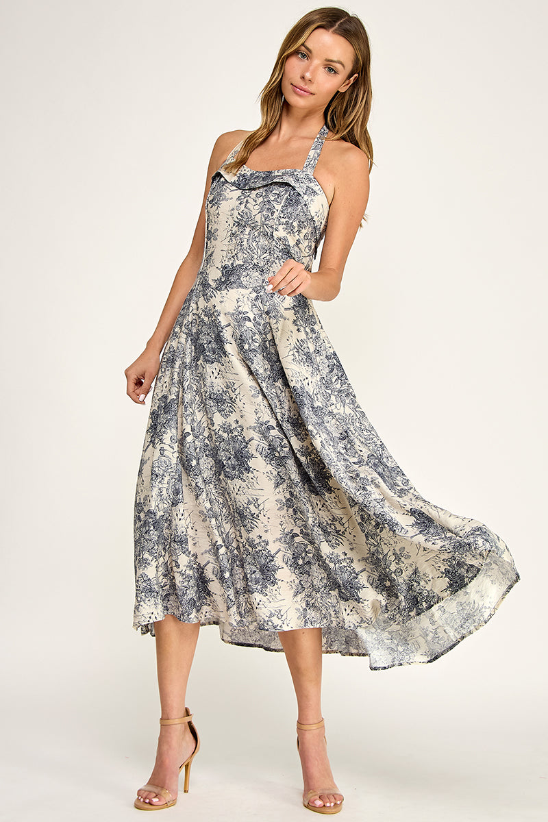 D5526S-3 Floral Halter Midi Dress