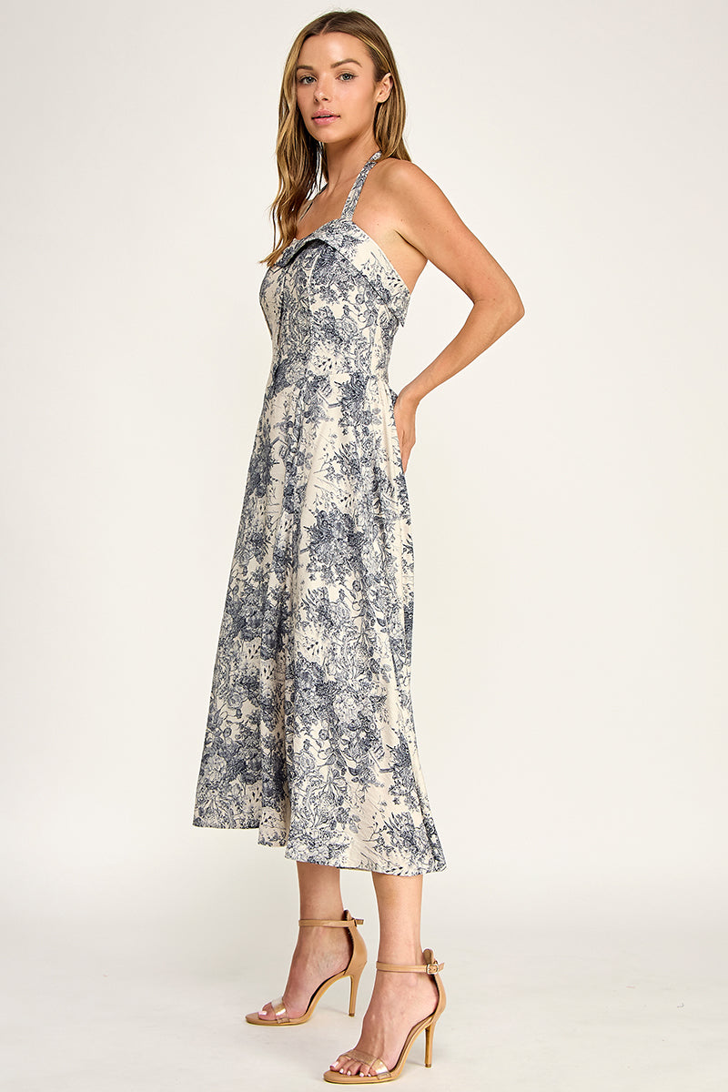 D5526S-3 Floral Halter Midi Dress