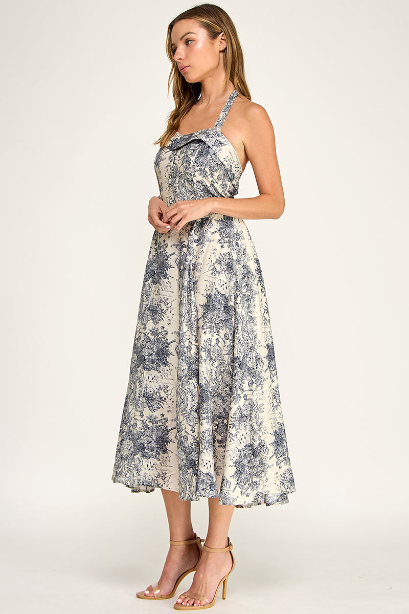 D5526S-3 Floral Halter Midi Dress