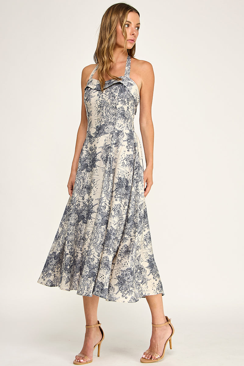 D5526S-3 Floral Halter Midi Dress
