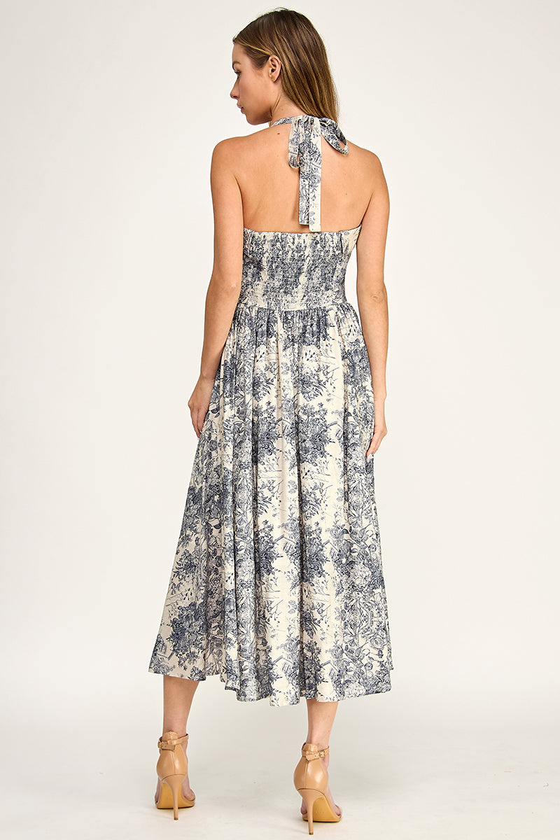 D5526S-3 Floral Halter Midi Dress