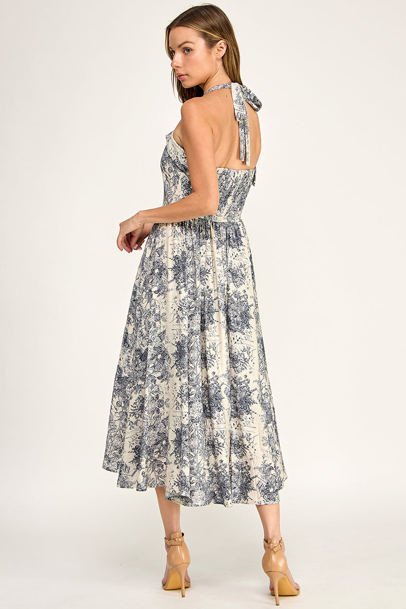 D5526S-3 Floral Halter Midi Dress