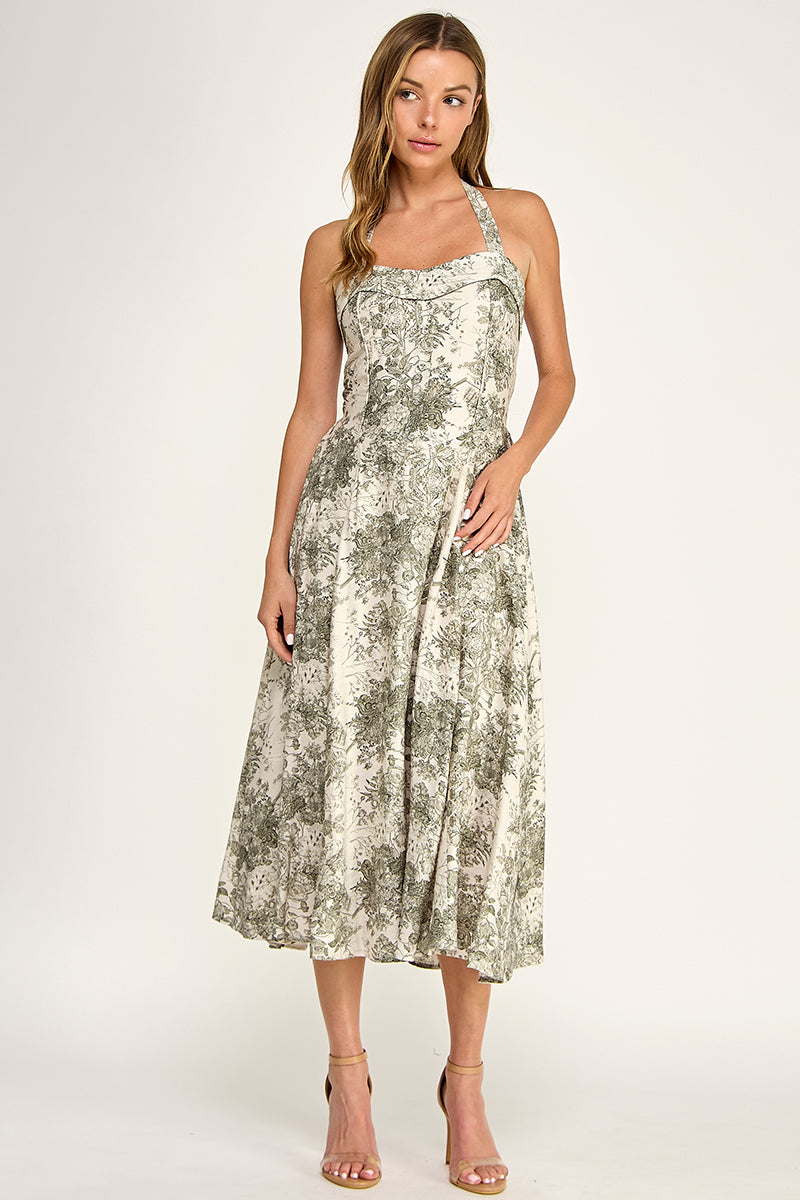 D5526S-3 Floral Halter Midi Dress