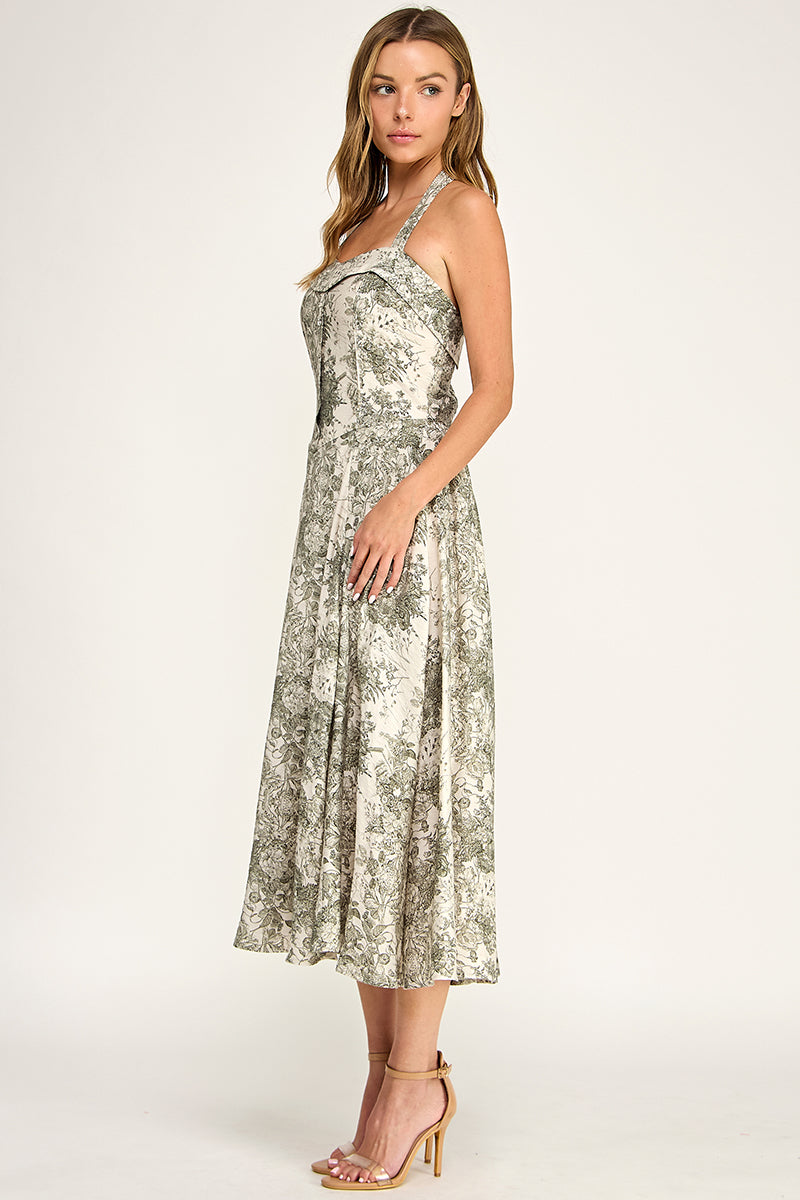 D5526S-3 Floral Halter Midi Dress