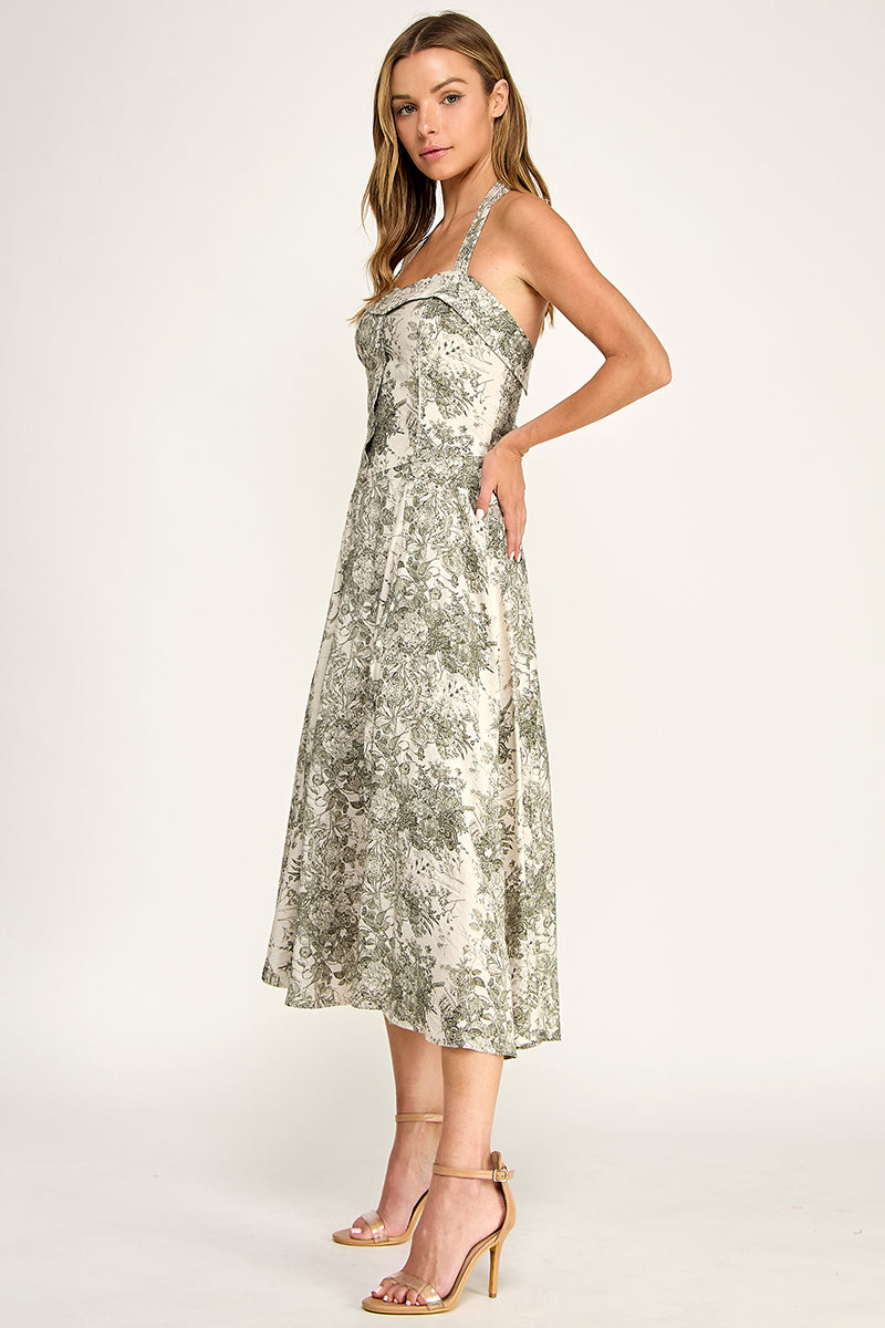 D5526S-3 Floral Halter Midi Dress
