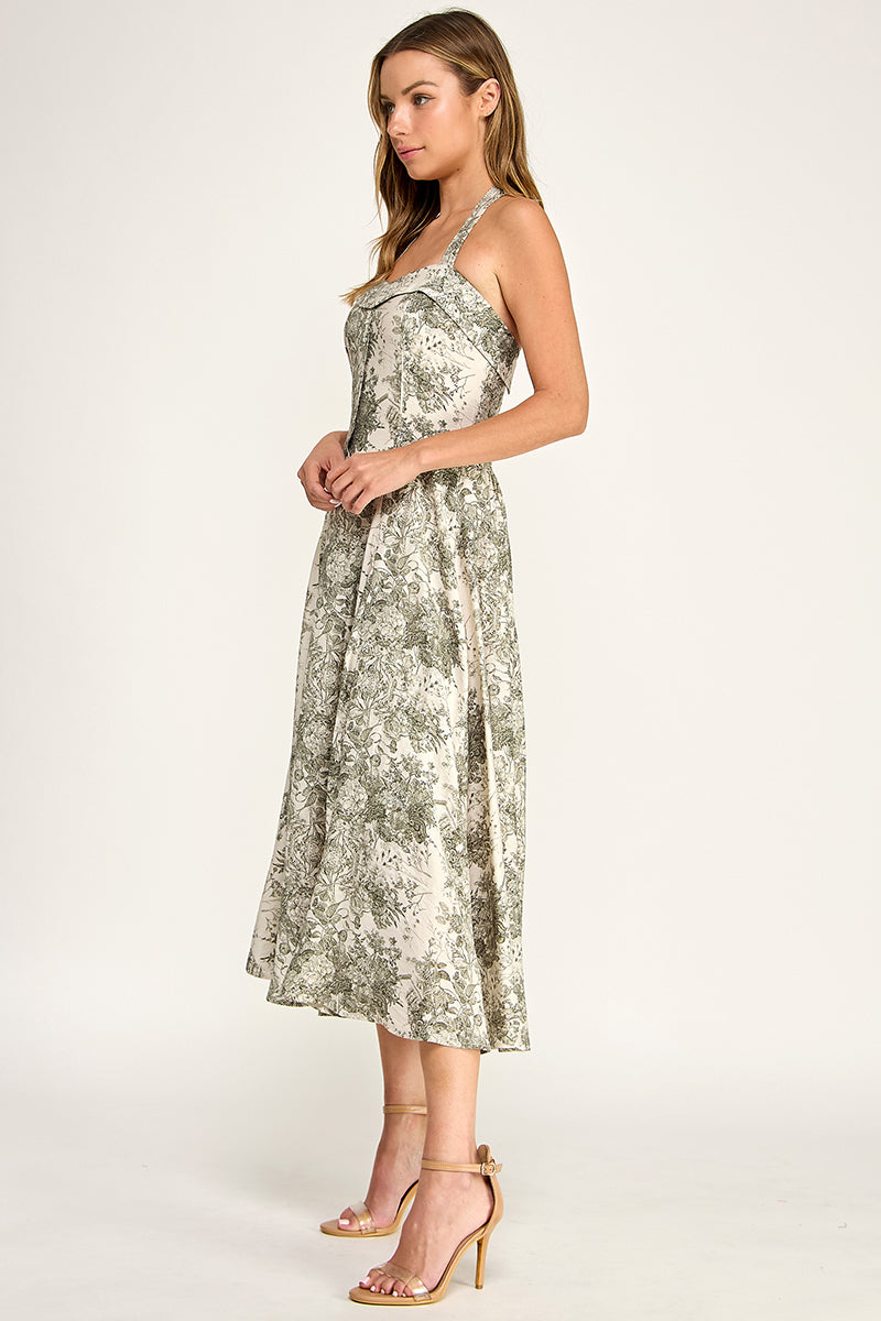 D5526S-3 Floral Halter Midi Dress