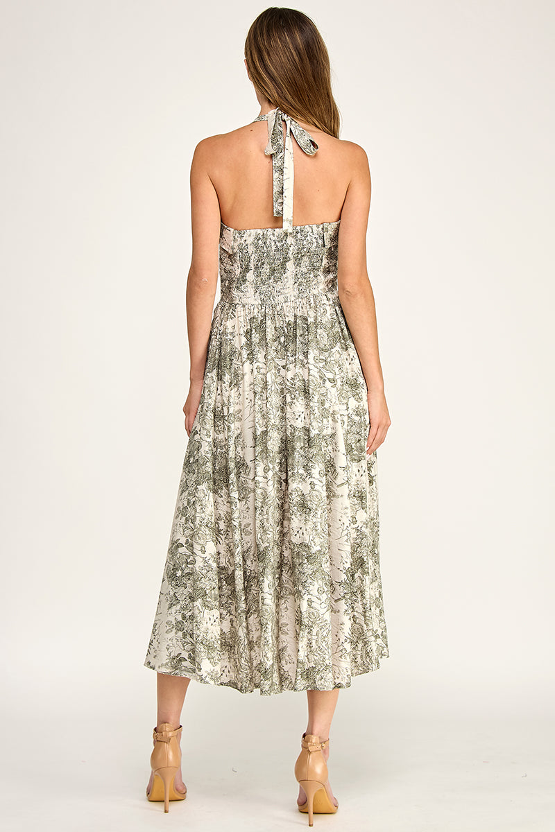 D5526S-3 Floral Halter Midi Dress