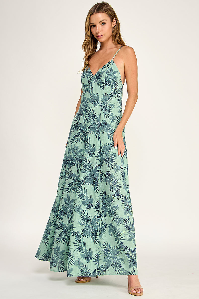 J5762 V Neck Leaf Print Jumpsuit