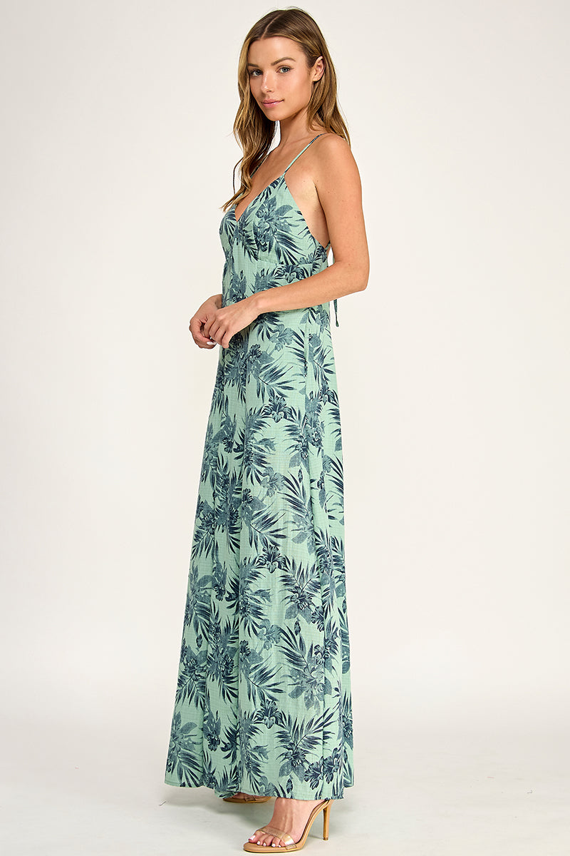 J5762 V Neck Leaf Print Jumpsuit