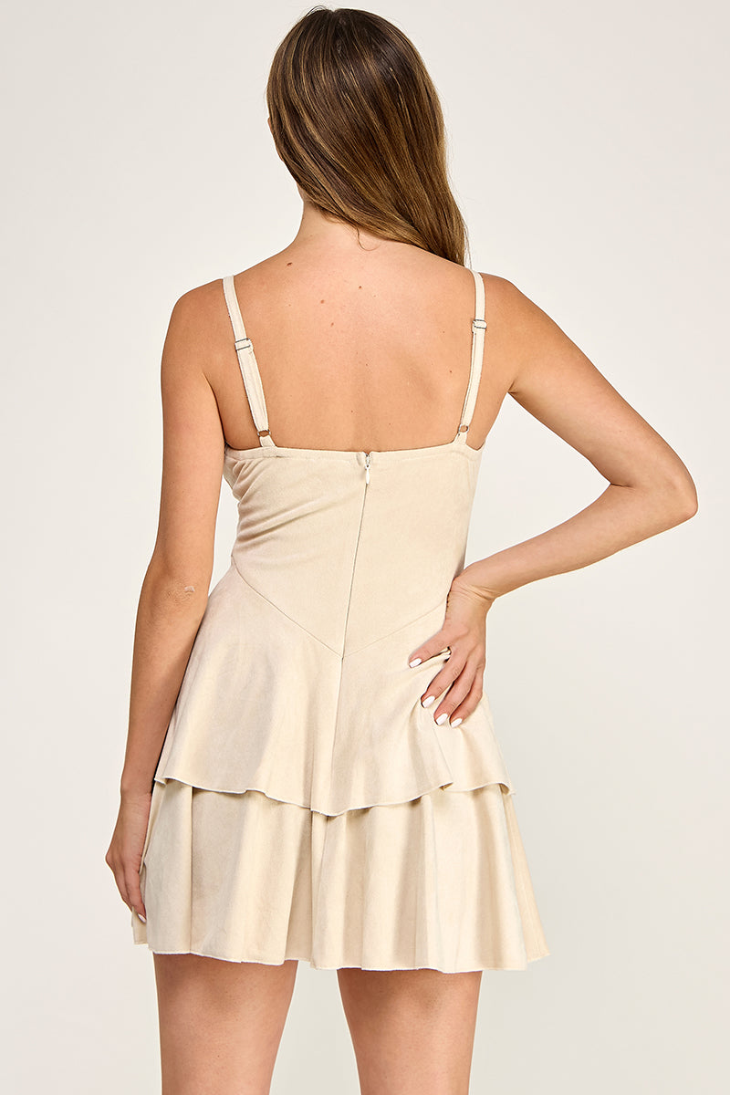 D5694 Studded Lace Up Tiered Mini Dress