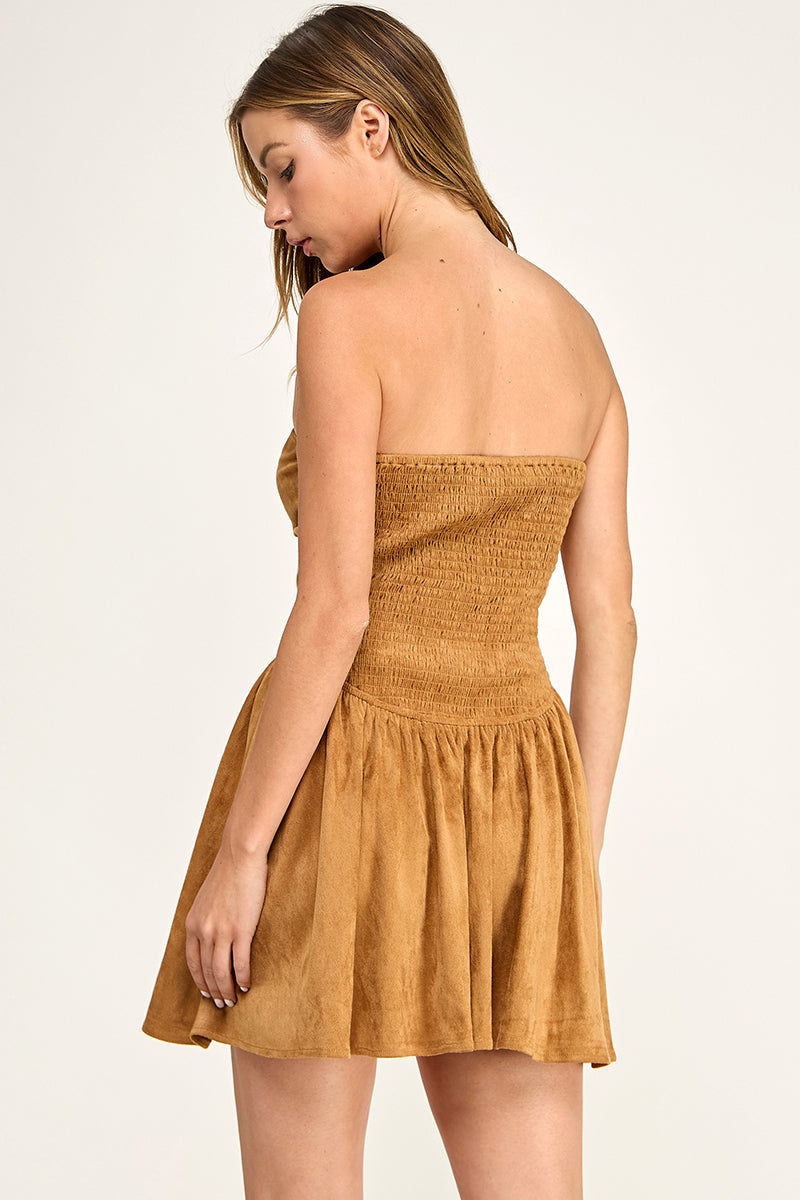 D5663 Suede Strapless Tube Mini Dress
