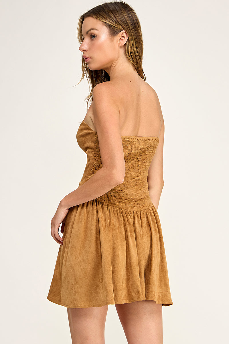 D5663 Suede Strapless Tube Mini Dress