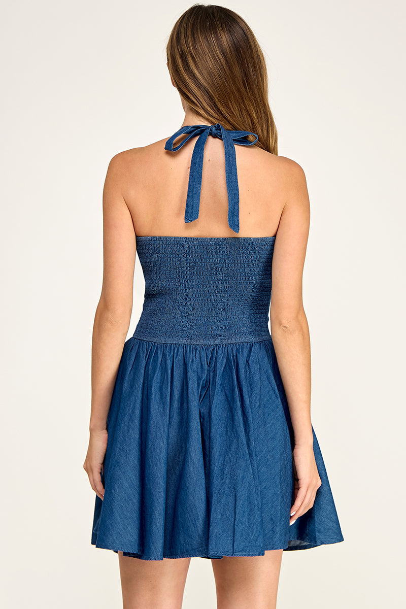 D5734 Floral Halter Mini Dress