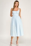 D5629-1 Lace Trim Button Down Midi Dress