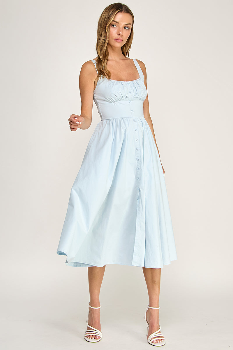 D5629-1 Lace Trim Button Down Midi Dress
