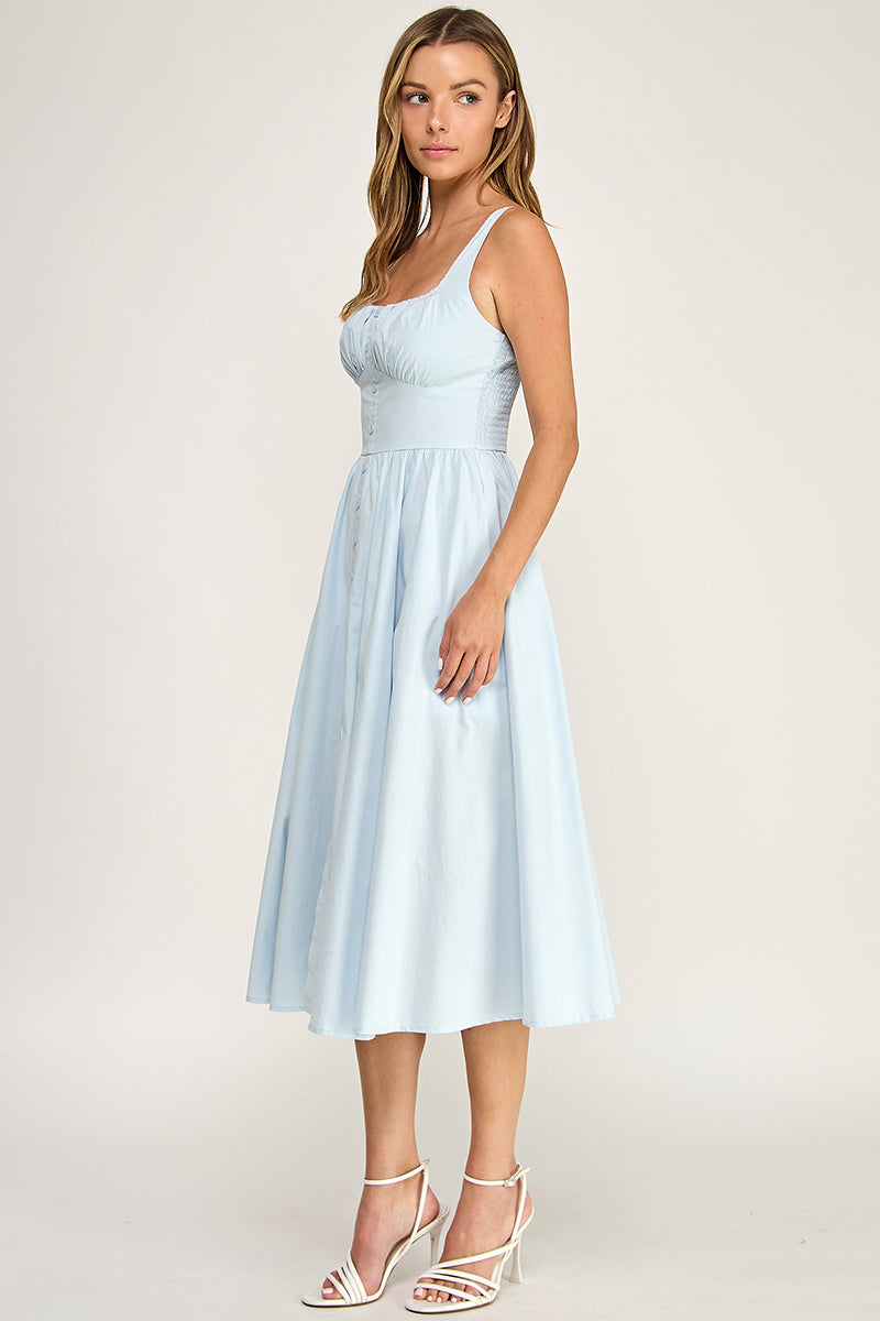 D5629-1 Lace Trim Button Down Midi Dress