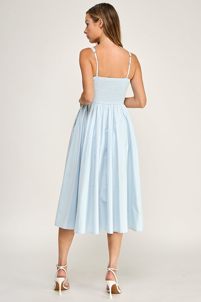 D5629-1 Lace Trim Button Down Midi Dress
