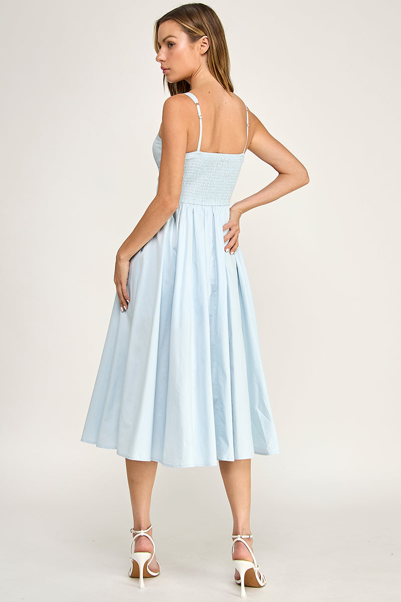 D5629-1 Lace Trim Button Down Midi Dress