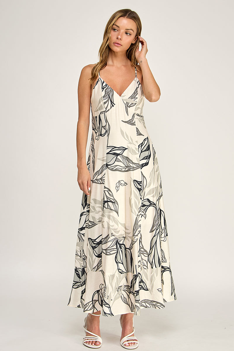 D5644-1  V-Neck Spaghetti Strap Maxi Dress