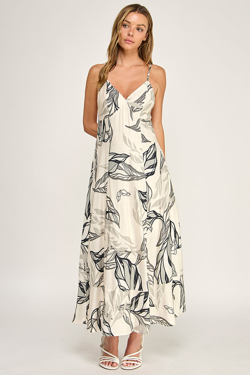 D5644-1  V-Neck Spaghetti Strap Maxi Dress