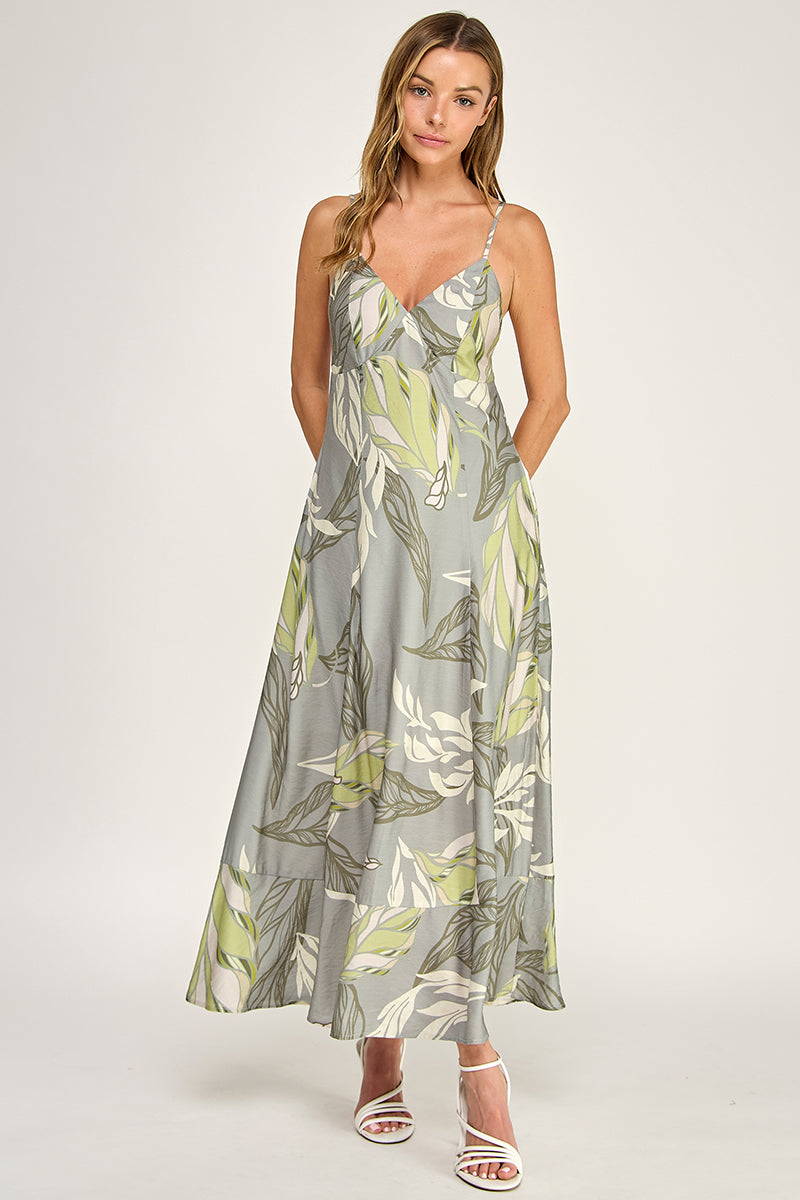 D5644-1  V-Neck Spaghetti Strap Maxi Dress