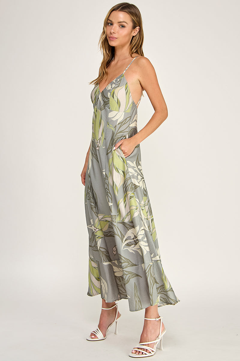 D5644-1  V-Neck Spaghetti Strap Maxi Dress