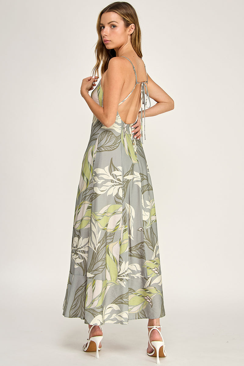 D5644-1  V-Neck Spaghetti Strap Maxi Dress