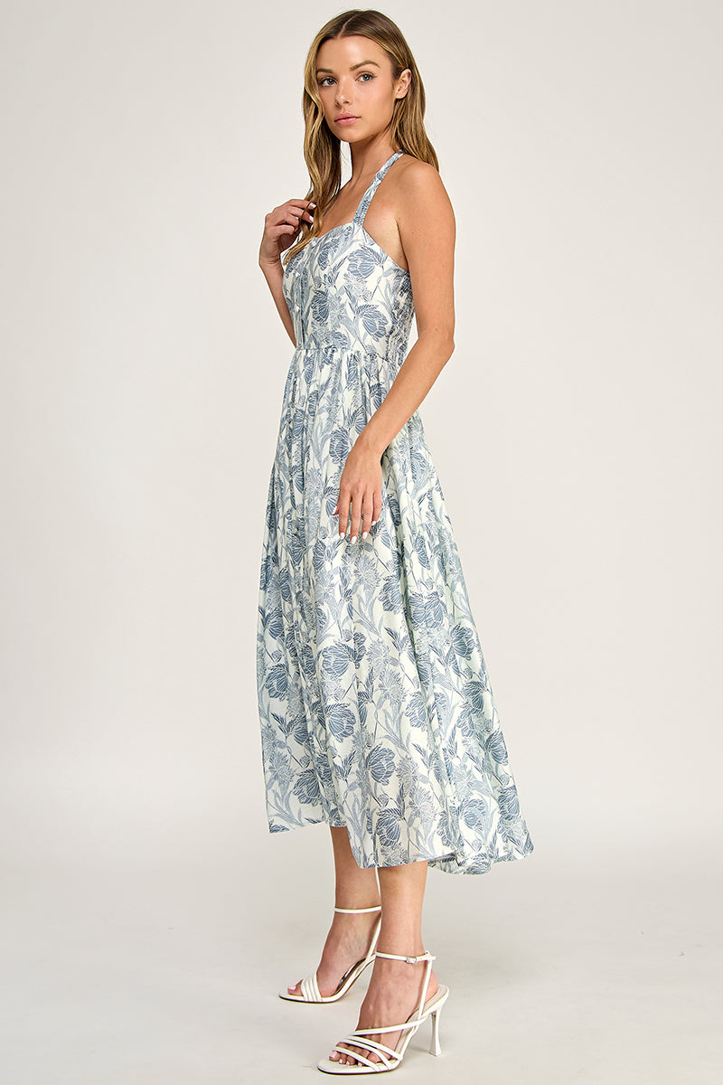 D5713 Floral Halter Midi Dress