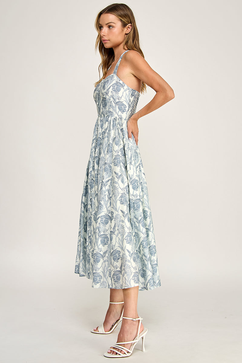 D5713 Floral Halter Midi Dress
