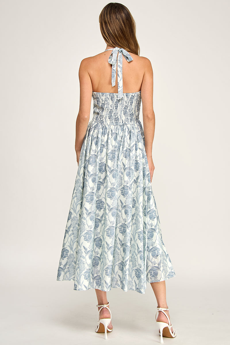 D5713 Floral Halter Midi Dress