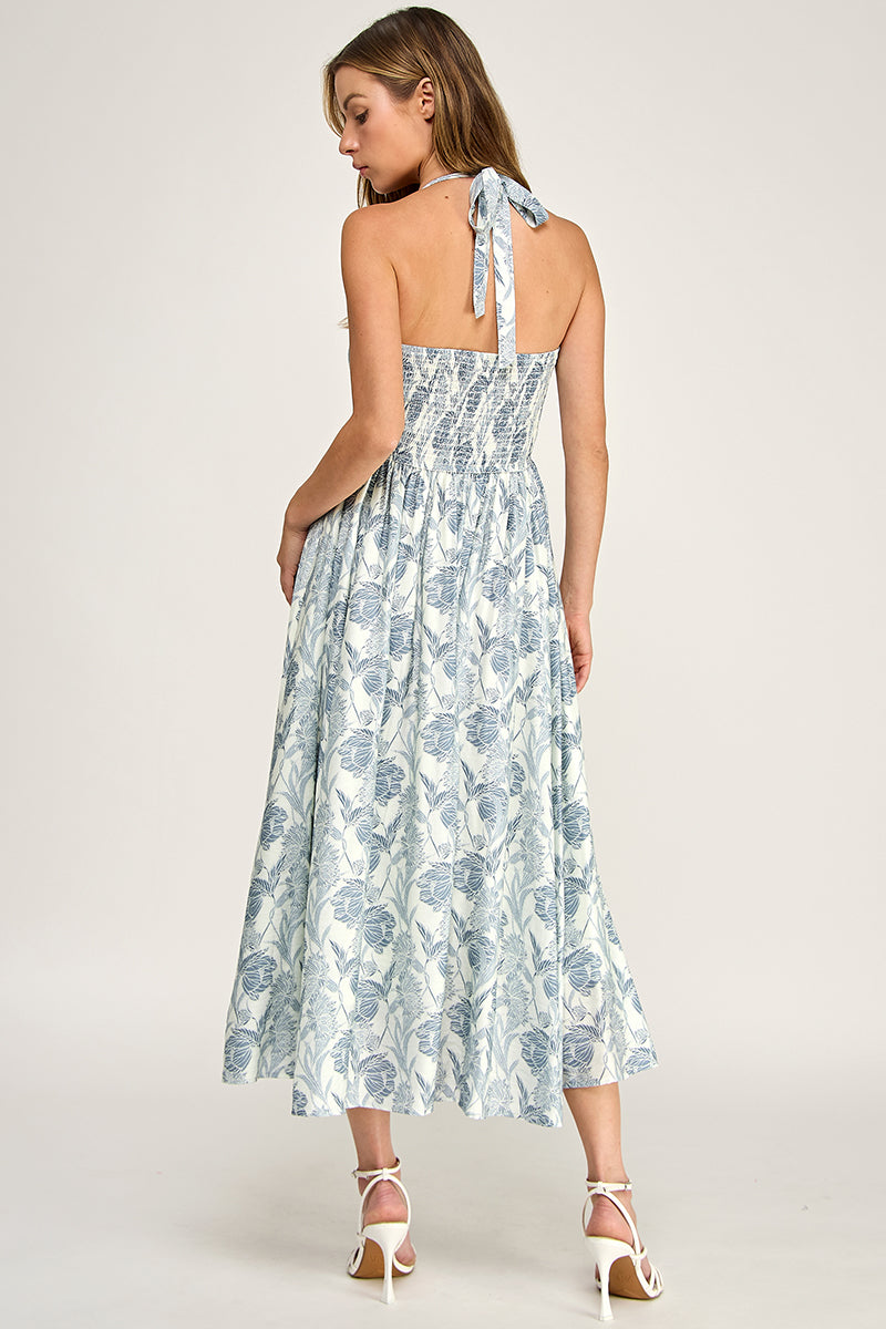 D5713 Floral Halter Midi Dress