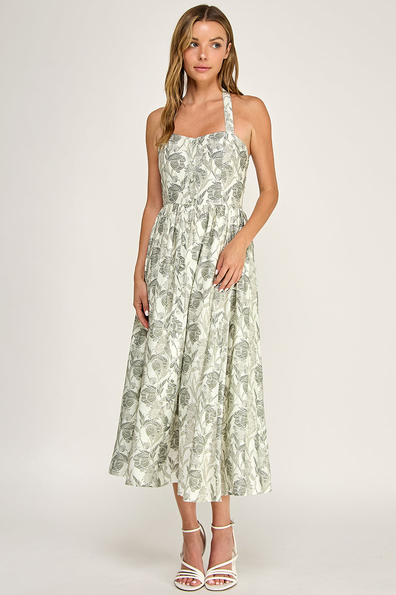 D5713 Floral Halter Midi Dress