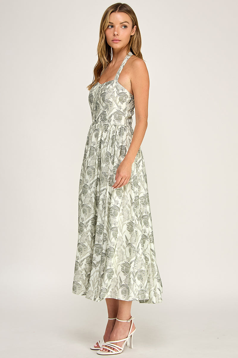 D5713 Floral Halter Midi Dress